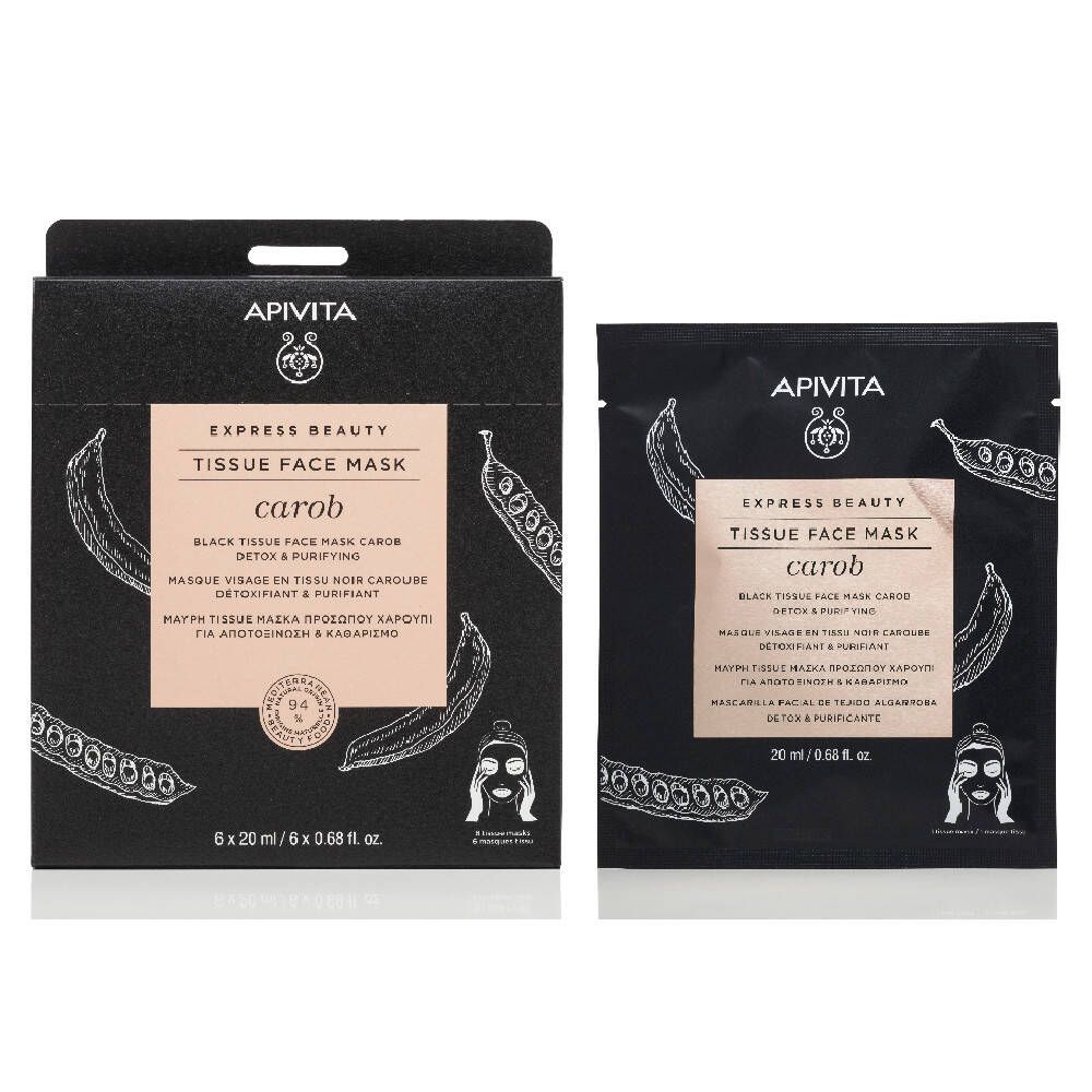 Apivita Express Beauty Masque Visage en Tissu Noir à la Caroube