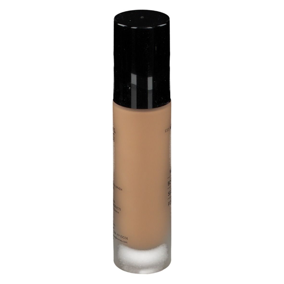 Fond de teint Korres Wild Rose. Dos du flacon. Liquide beige. Texte: Informations fabricant, volume 30 ml.
