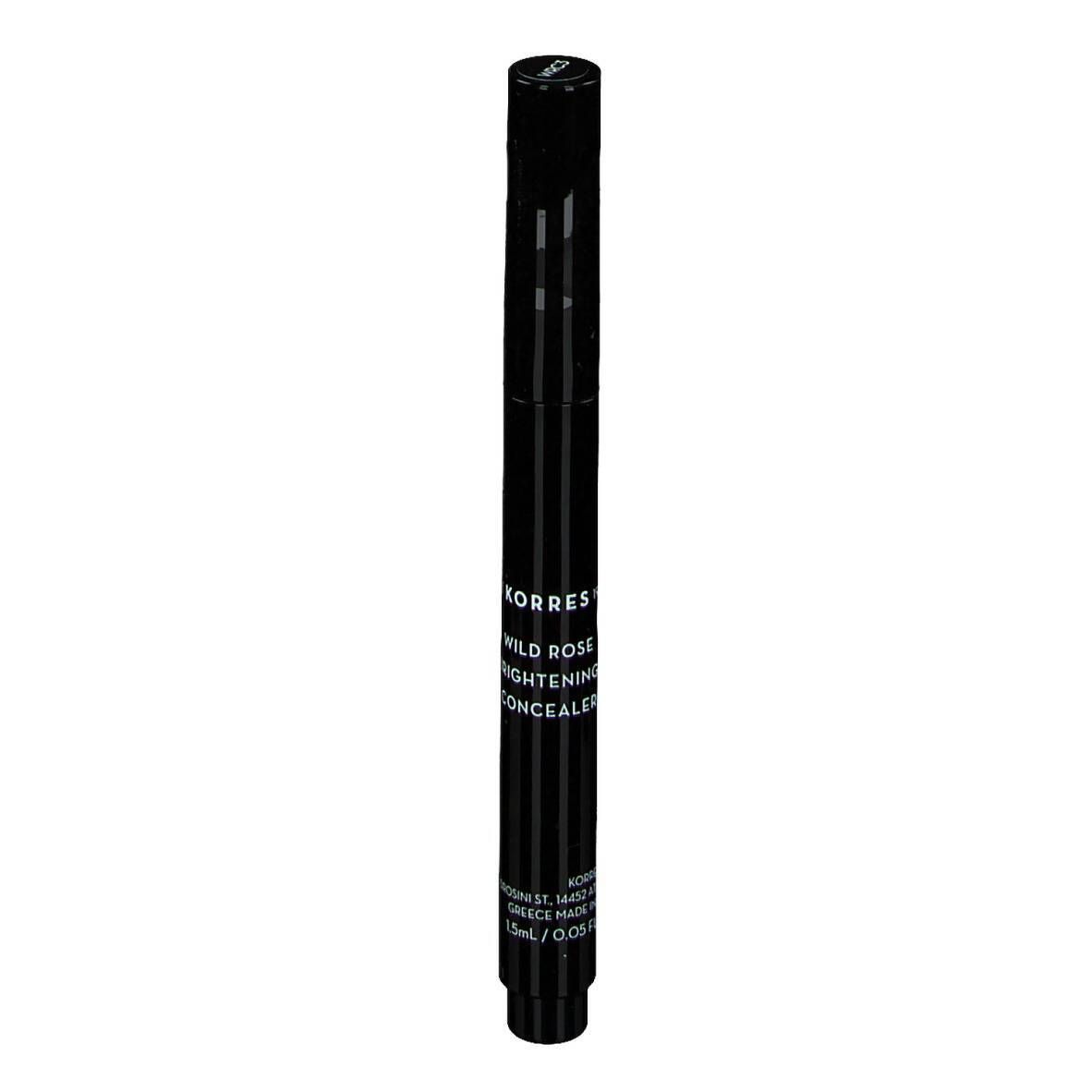 Zwarte pen met opschrift KORRES WILD ROSE. Bevat 1,5 ml/0,05 fl.oz.