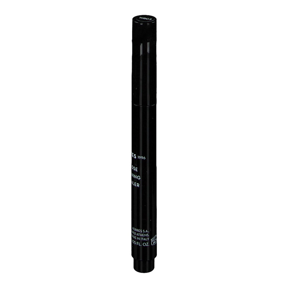 Zwarte pen met opschrift KORRES WILD ROSE. Bevat 1,5 ml/0,05 fl.oz.