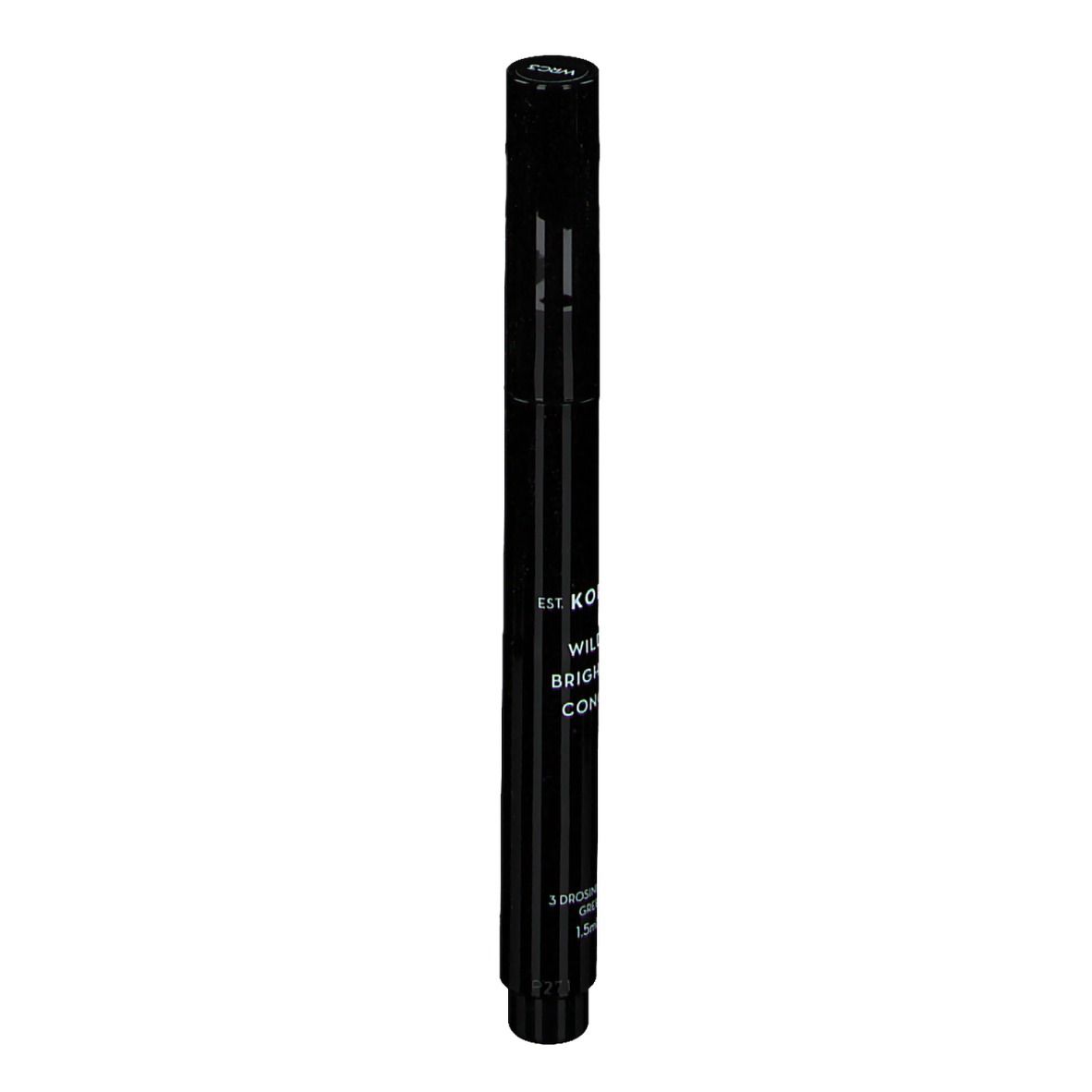 Zwarte pen met opschrift KORRES WILD ROSE. Bevat 1,5 ml/0,05 fl.oz.