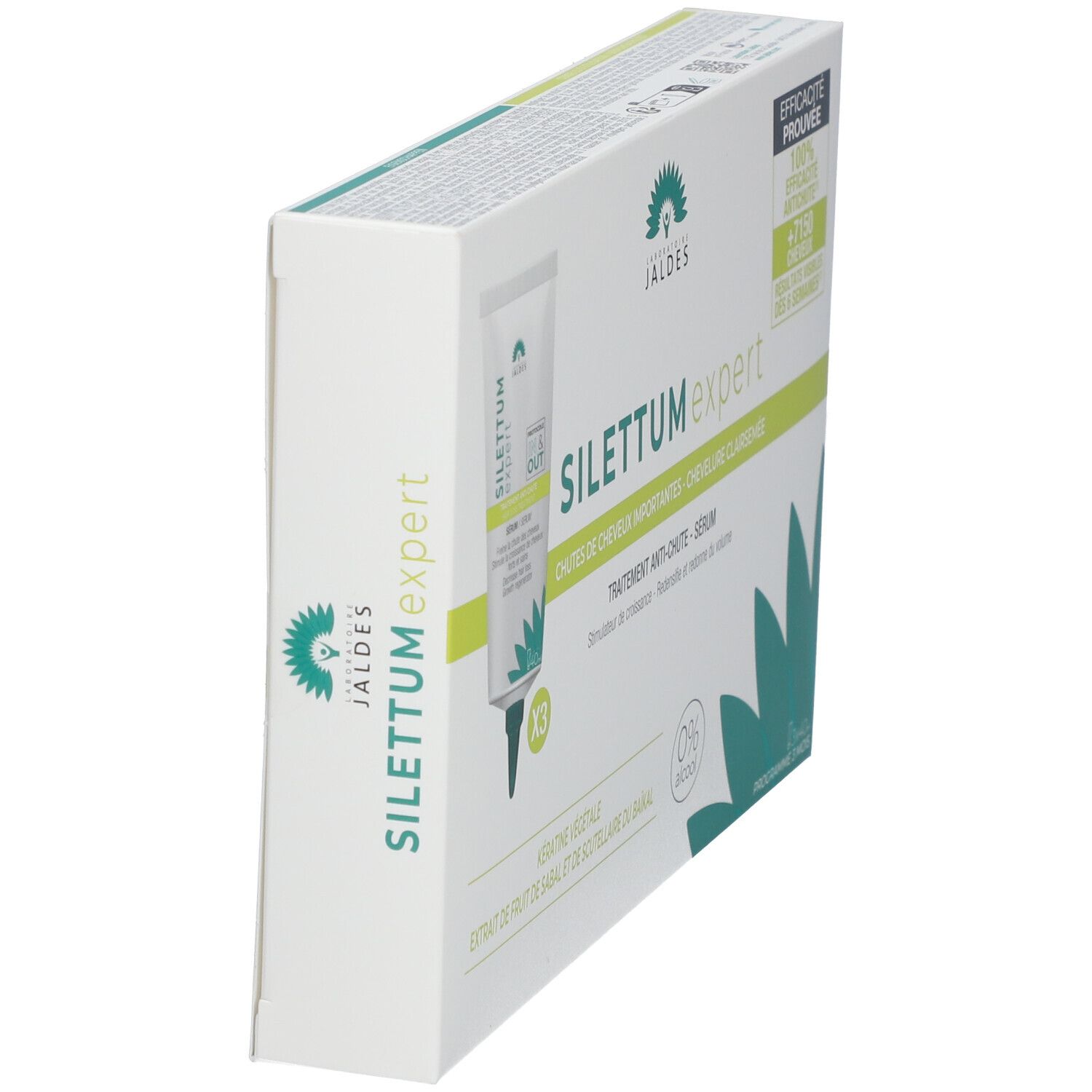 Schuine productverpakking. Tekst: SILETTUM expert. Logo en productinformatie.
