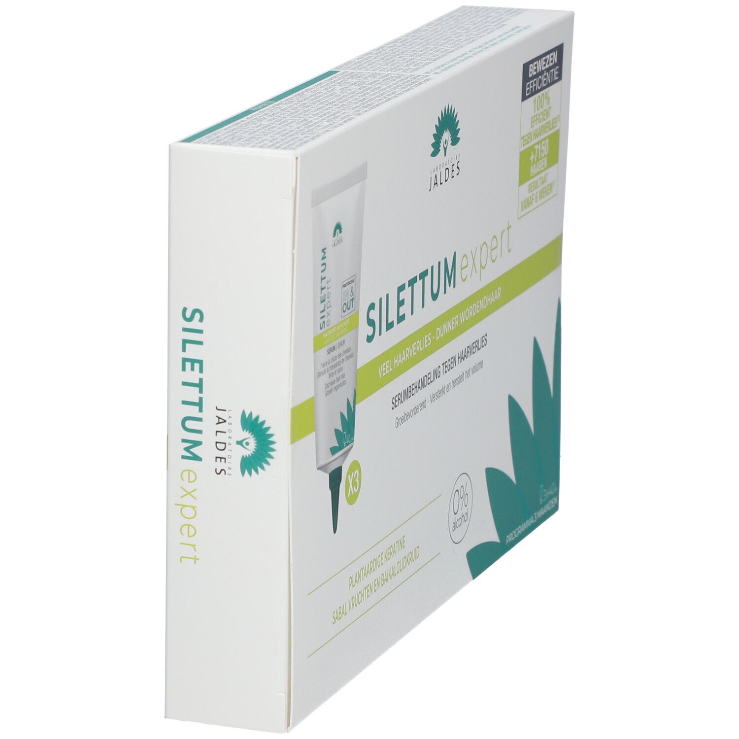 Schuine productverpakking. Tekst: SILETTUM expert. Logo en productinformatie.