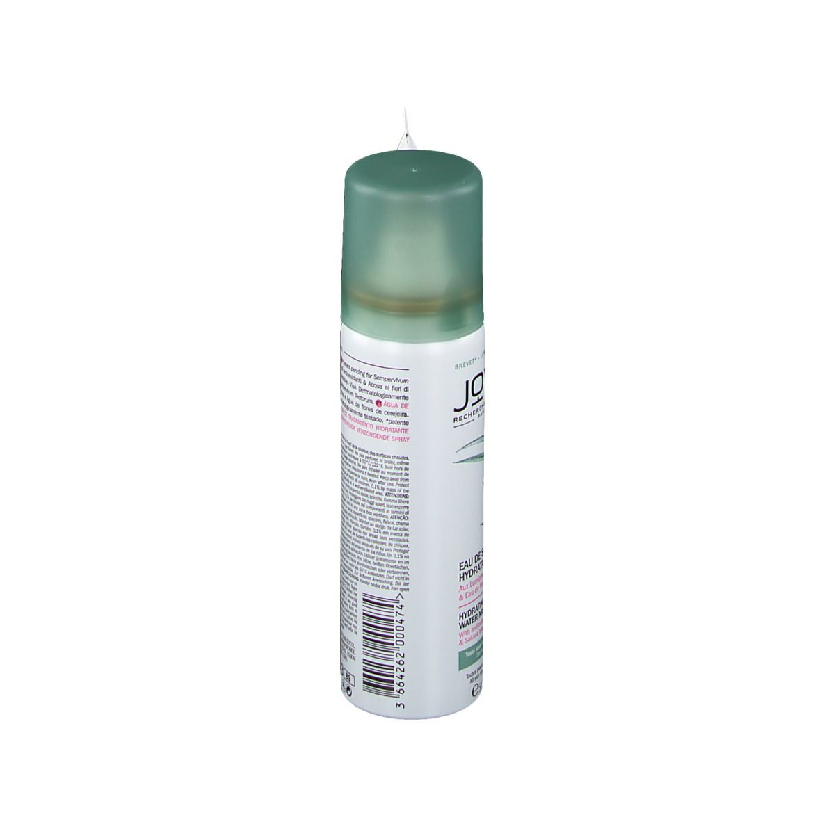 Flacon spray avec bouchon vert. Logo JOWAÉ et nom du produit. Texte au dos.