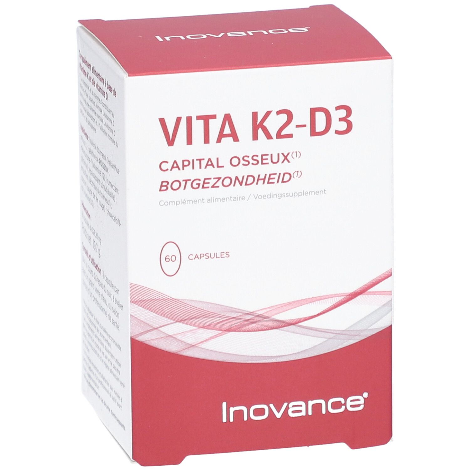 Boîte Inovance Vita K2-D3. Vue de face avec nom du produit, 60 capsules et marque.