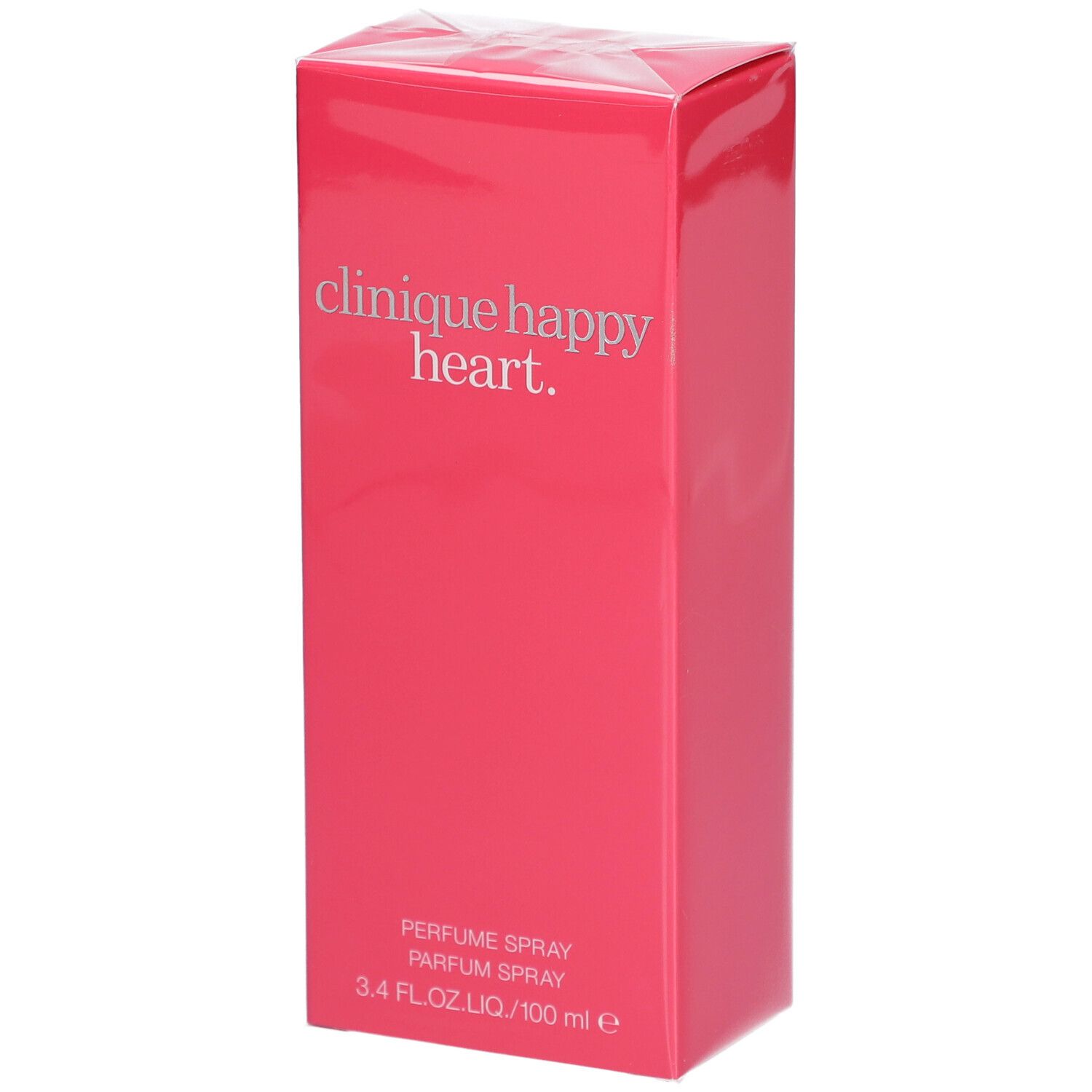 Rosa Verpackung mit Clinique Happy Heart Aufschrift. Parfum Spray, 3.4 FL.OZ.LIQ./100 ml.