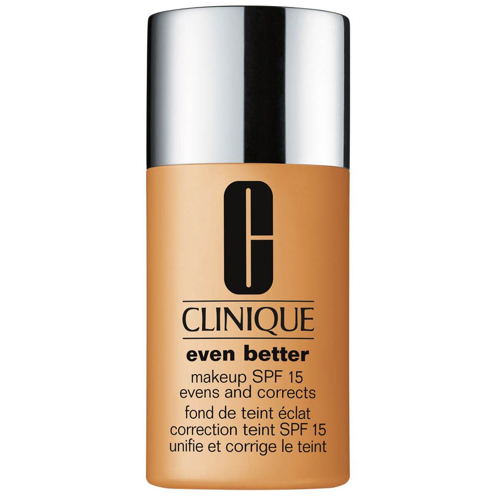 Clinique Even Better Make-up Flasche mit silbernem Deckel, hellbraune Farbe.