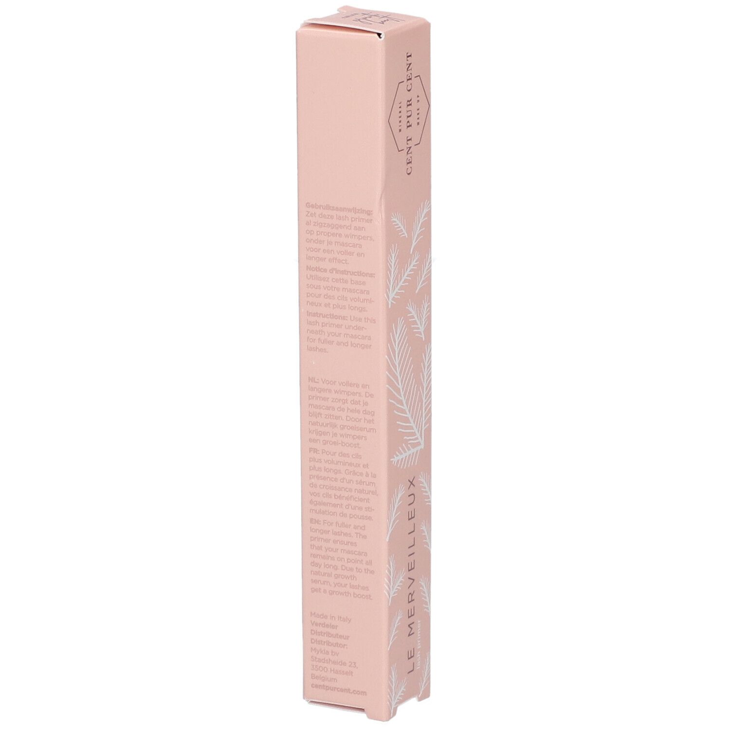 Emballage rose avec texte et ingrédients. Marque Cent Pur Cent. Décor floral.