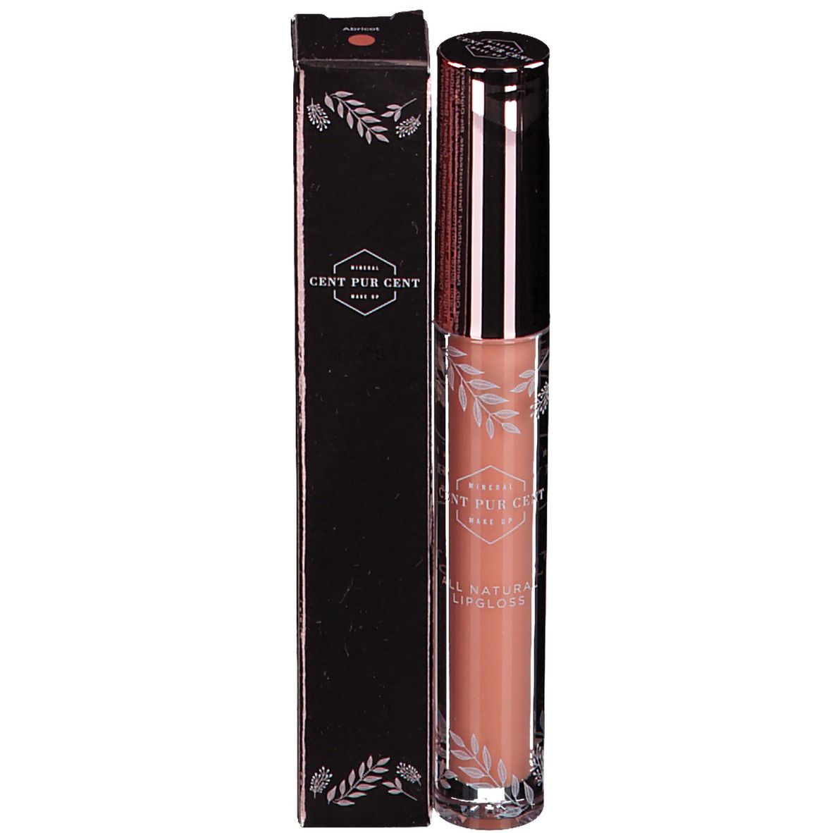 Tube de gloss avec contenu rose et emballage noir. Inscription : Cent Pur Cent.