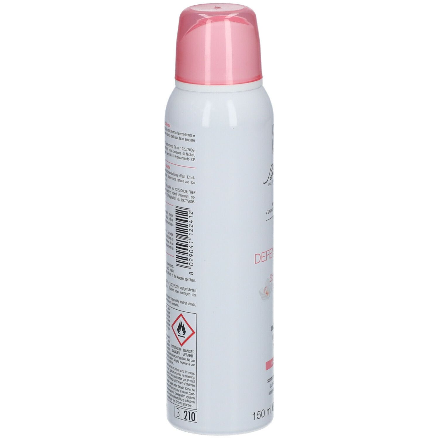 Wit spray met roze dop. Achterkant met tekst en pictogrammen. Merk BioNike.