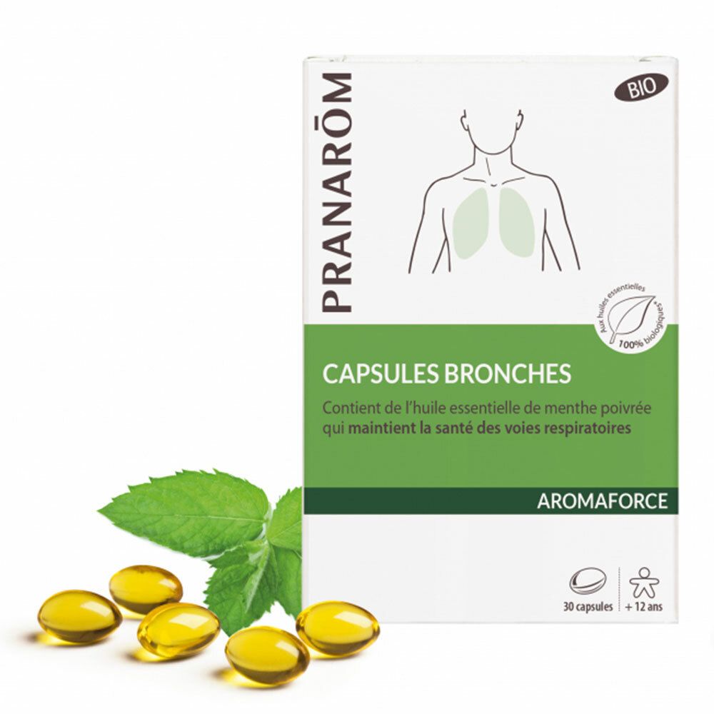 Pranarôm - Aromaforce - Capsules Bronches - Compléments Alimentaires Aux Huiles Essentielles - Menthe Poivrée - Bon pour des voies respiratoires saines - 100% Bio - 30 Capsules
