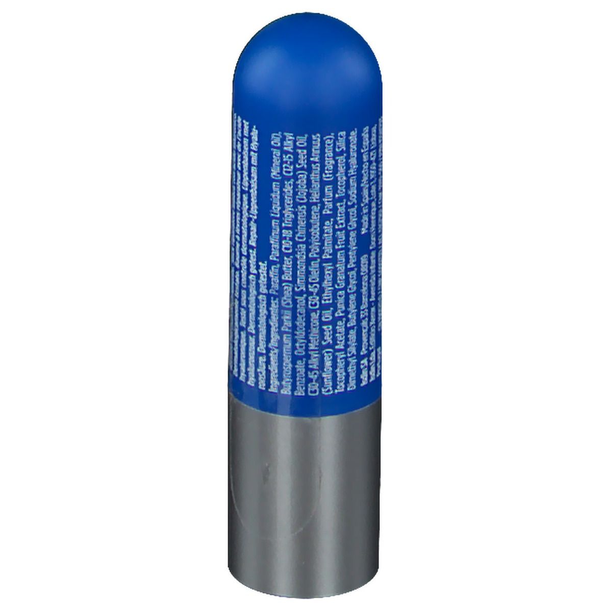 Dos du stick de baume à lèvres. Liste des ingrédients en plusieurs langues.