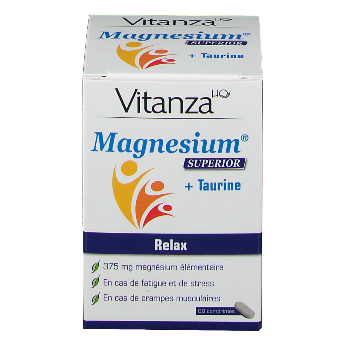 Boîte Vitanza Magnesium® SUPERIOR + Taurine. Ingrédients et informations sur l'emballage. 60 comprimés.