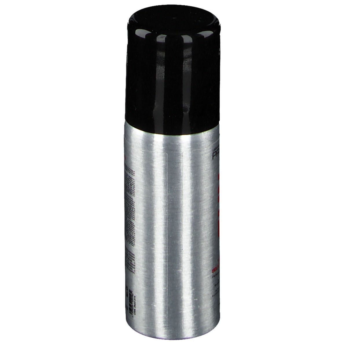 Flacon spray argenté, bouchon noir. Texte sur le côté. Marque Procrinis.