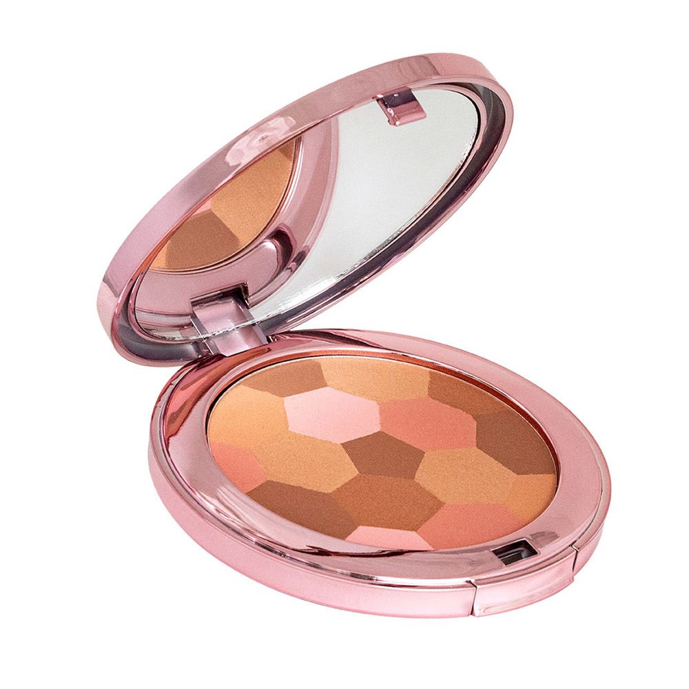 Poudre compacte et emballage. Inscription : Le Soleil pour Blondes. Emballage marron.