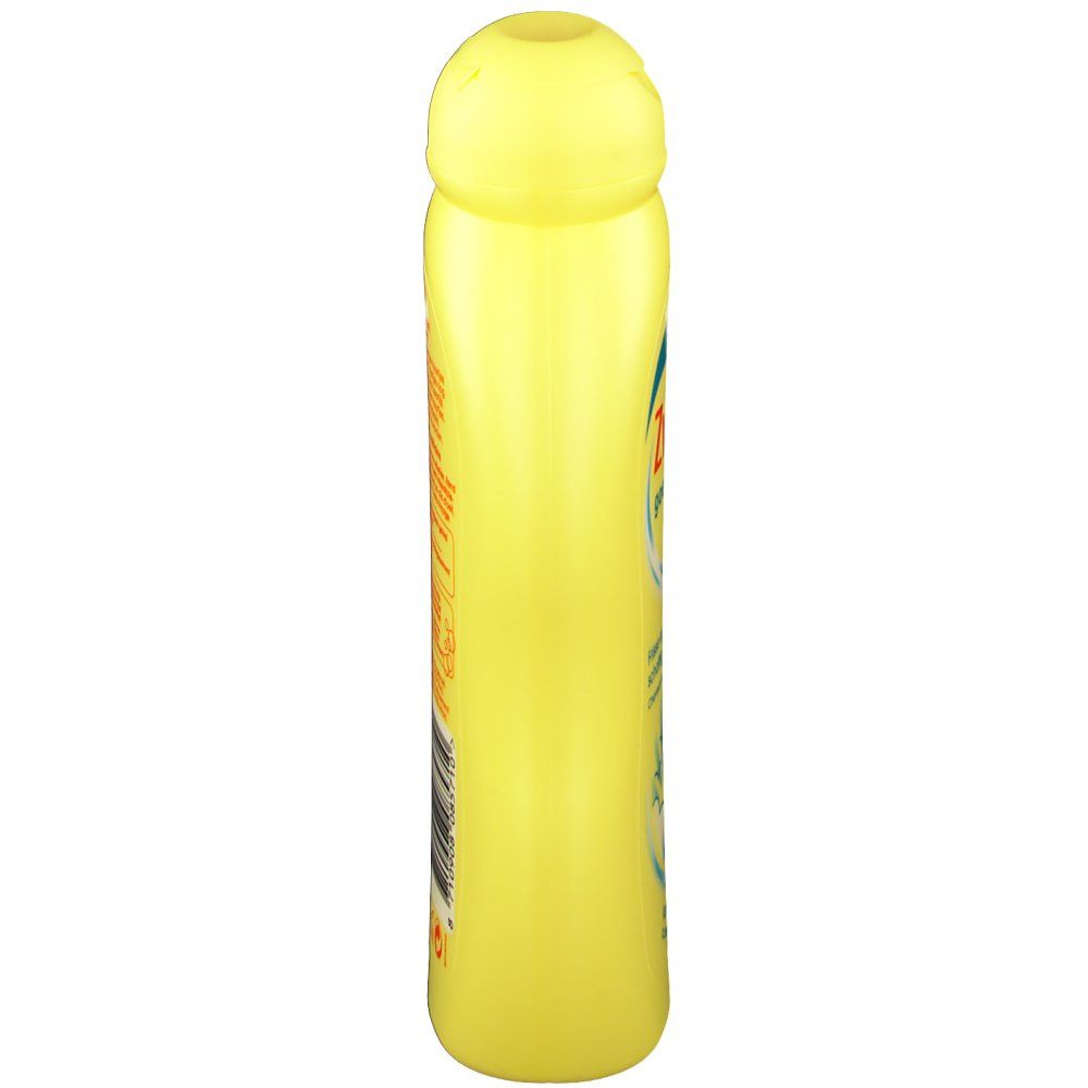 Flacon jaune allongé, vue latérale. Sans autres détails.
