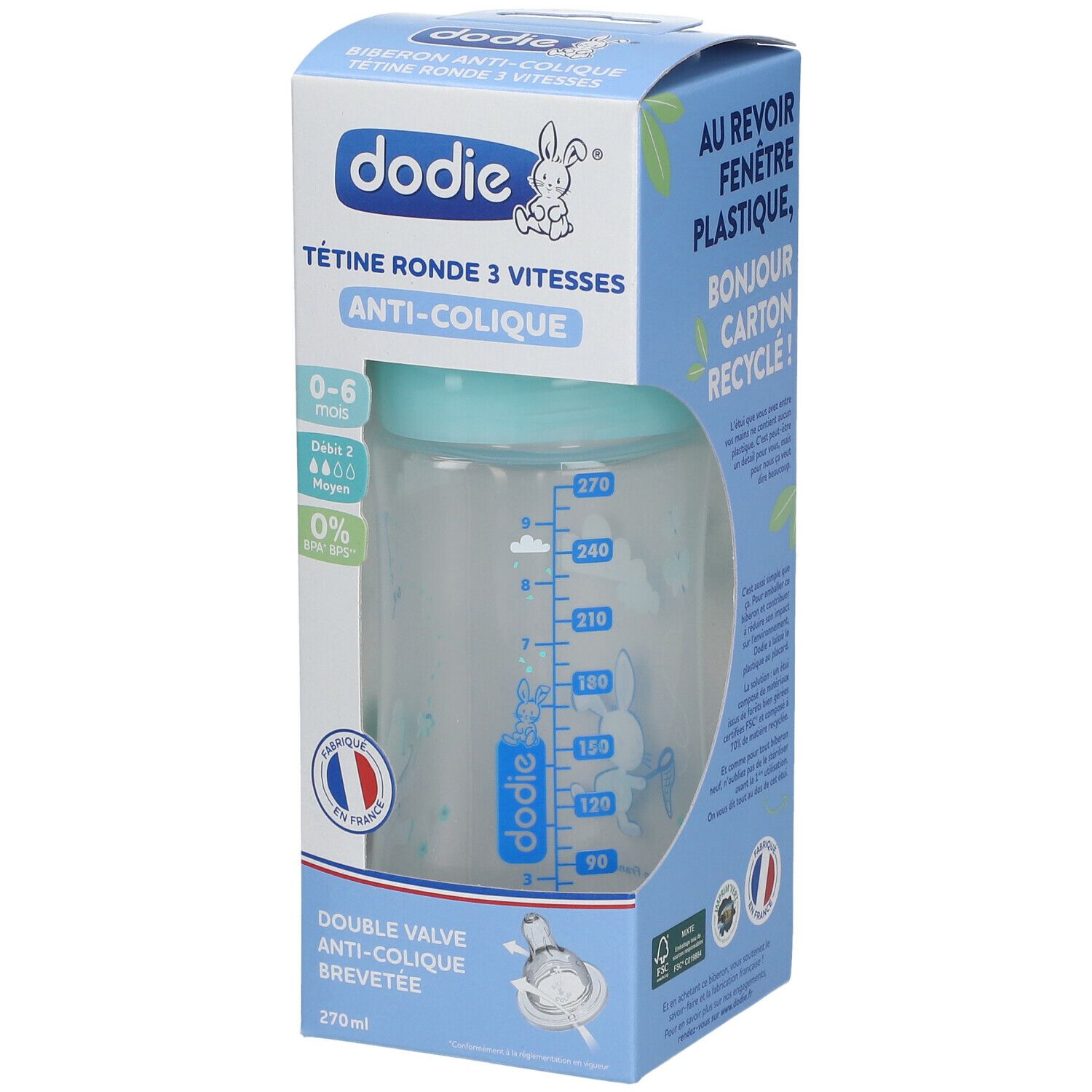 Dodie® Initiation+ Biberon Tétine ronde 3 vitesses anti-coliques