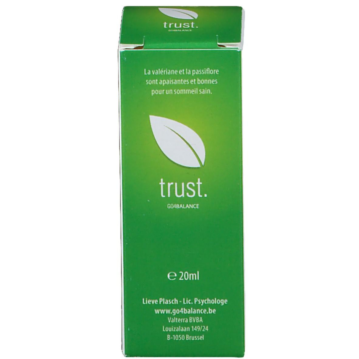 Emballage vert avec texte: trust. et logo. Texte sur le sommeil.