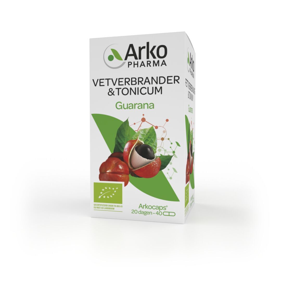 Weiße Produktverpackung. Logo und Produktname auf der Vorderseite. Grün und weiß.
