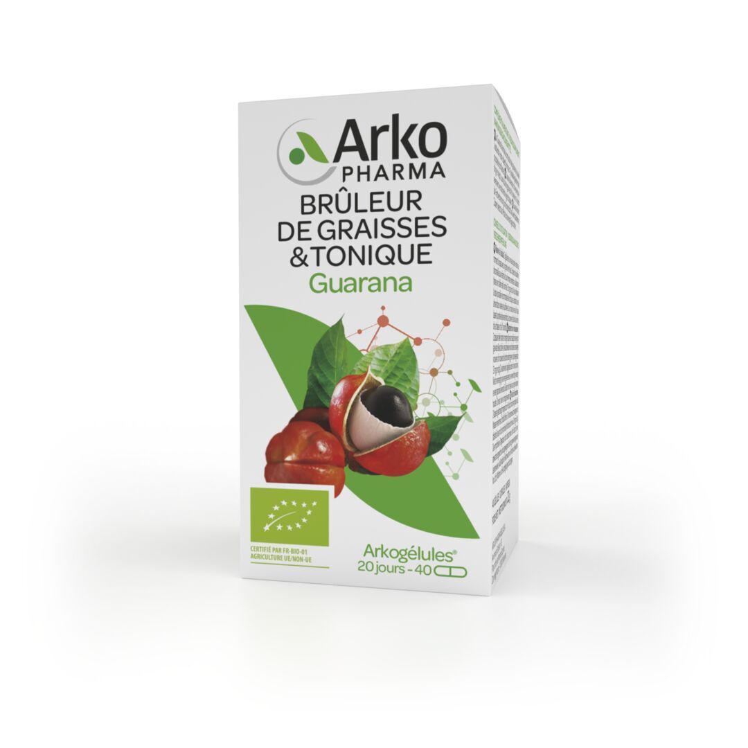 Emballage blanc du produit. Logo et nom du produit sur le devant. Vert et blanc.
