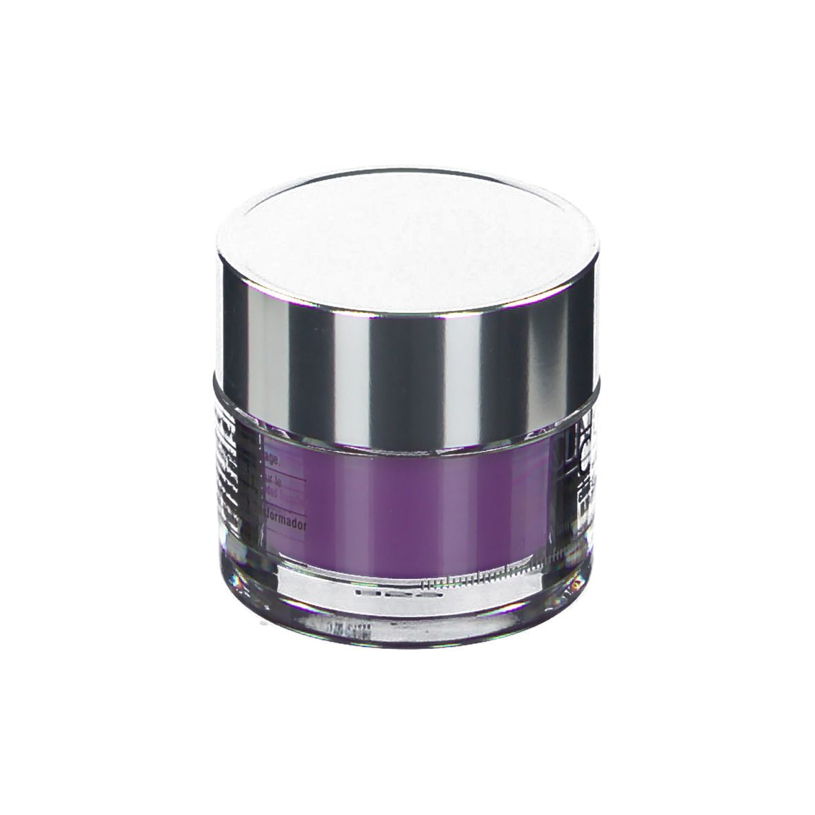 Cremebehälter mit silbernem Deckel und Verschluss. Auf dem violetten Glas steht CLINIQUE Smart Clinical.