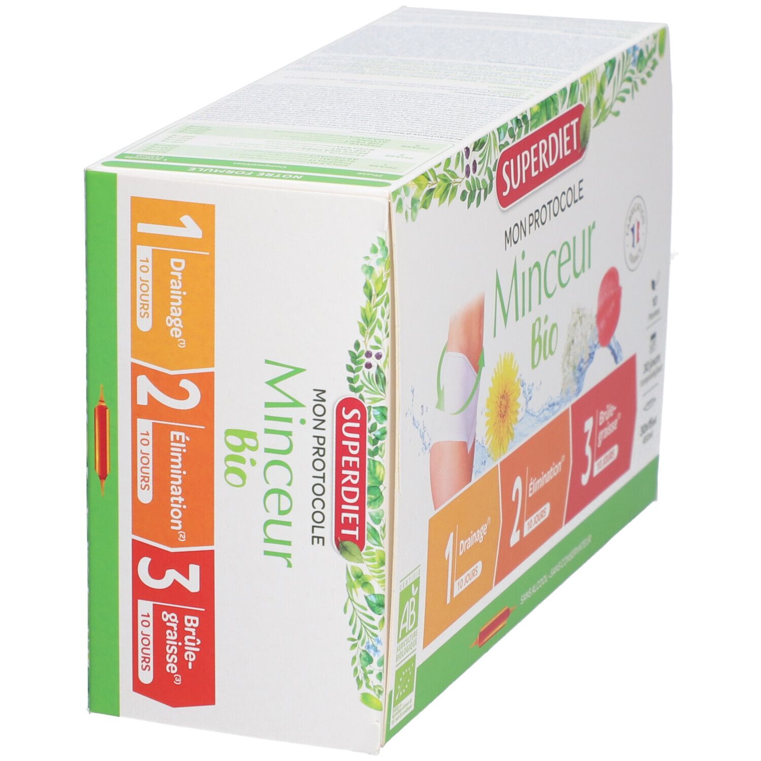 Schrägansicht der Verpackung von PROTOKOLL Schlankheitskur BIO. Logo und Produktbezeichnungen deutlich sichtbar.