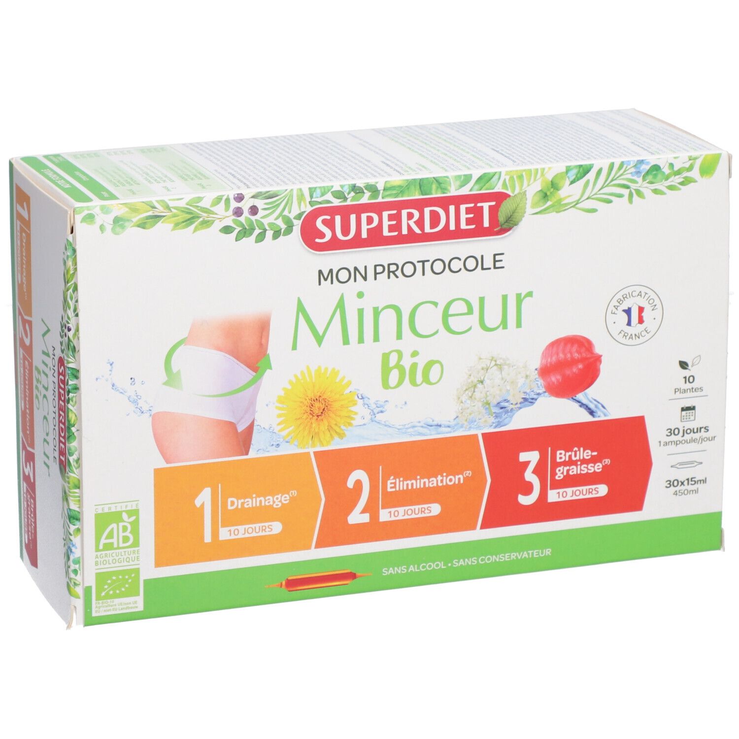 Verpackung von PROTOKOLL Schlankheitskur BIO. Logo, Produktbezeichnungen und Ampullen-Darstellung.