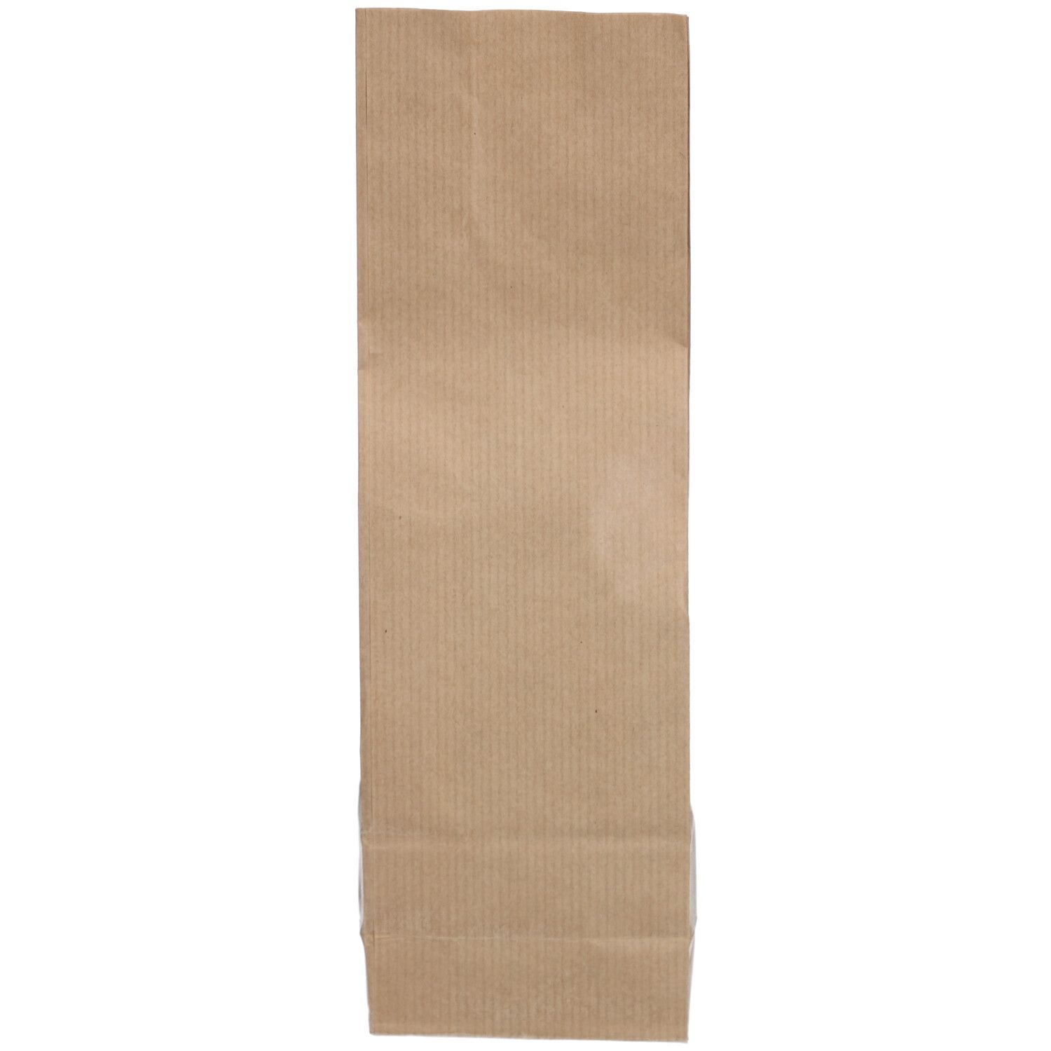 Sachet en papier brun vide, surface cannelée. Orientation verticale.
