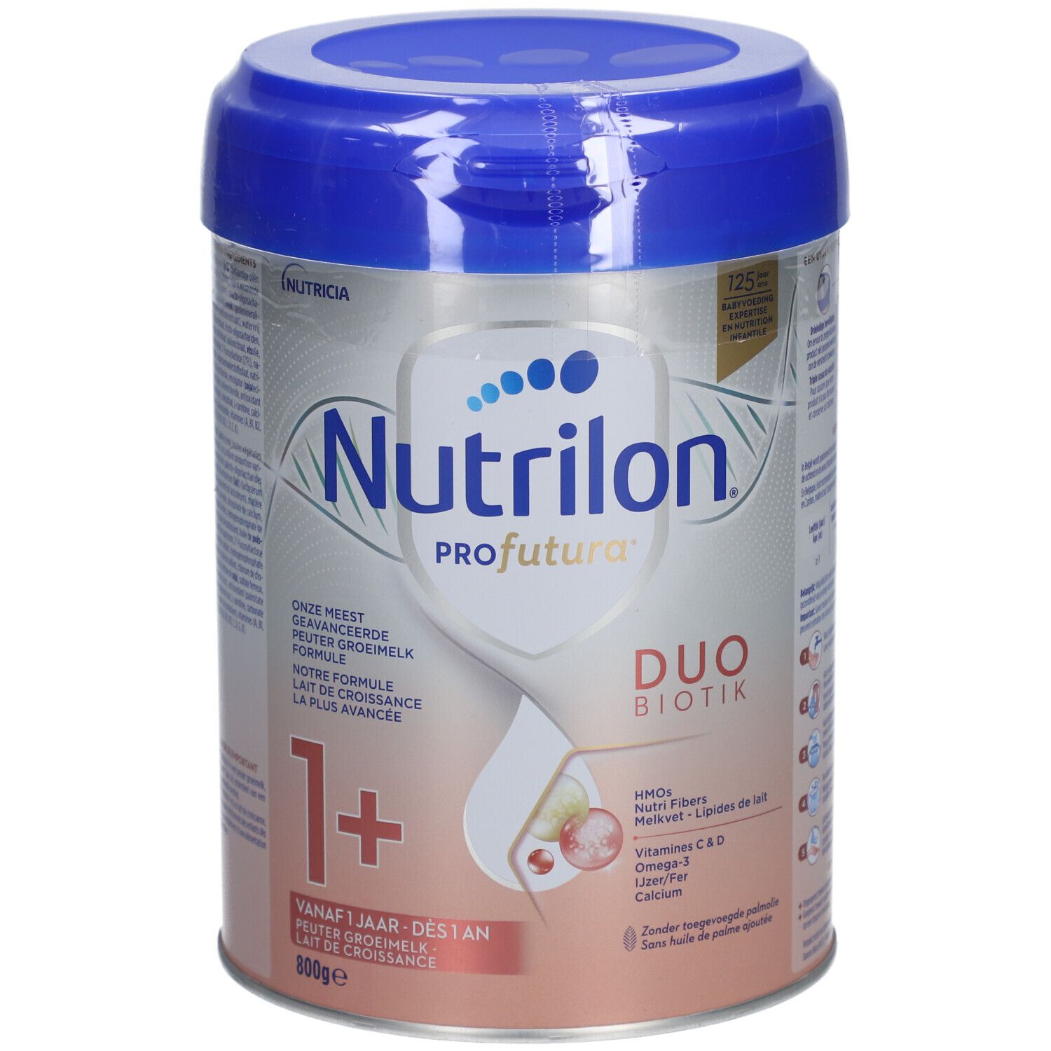Nutrilon Profutura 1+ blik met deksel. Duo Biotik, 800g. Voor kinderen vanaf 1 jaar.
