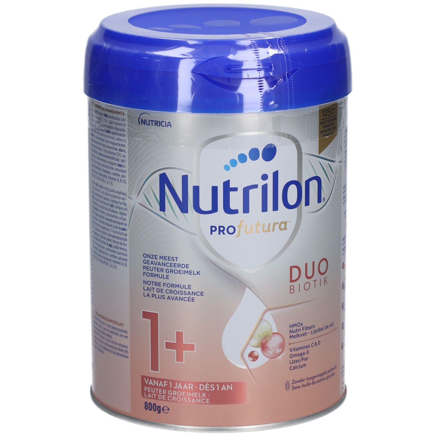 Nutrilon Profutura 1+ blik met deksel. Duo Biotik, 800g. Voor kinderen vanaf 1 jaar.