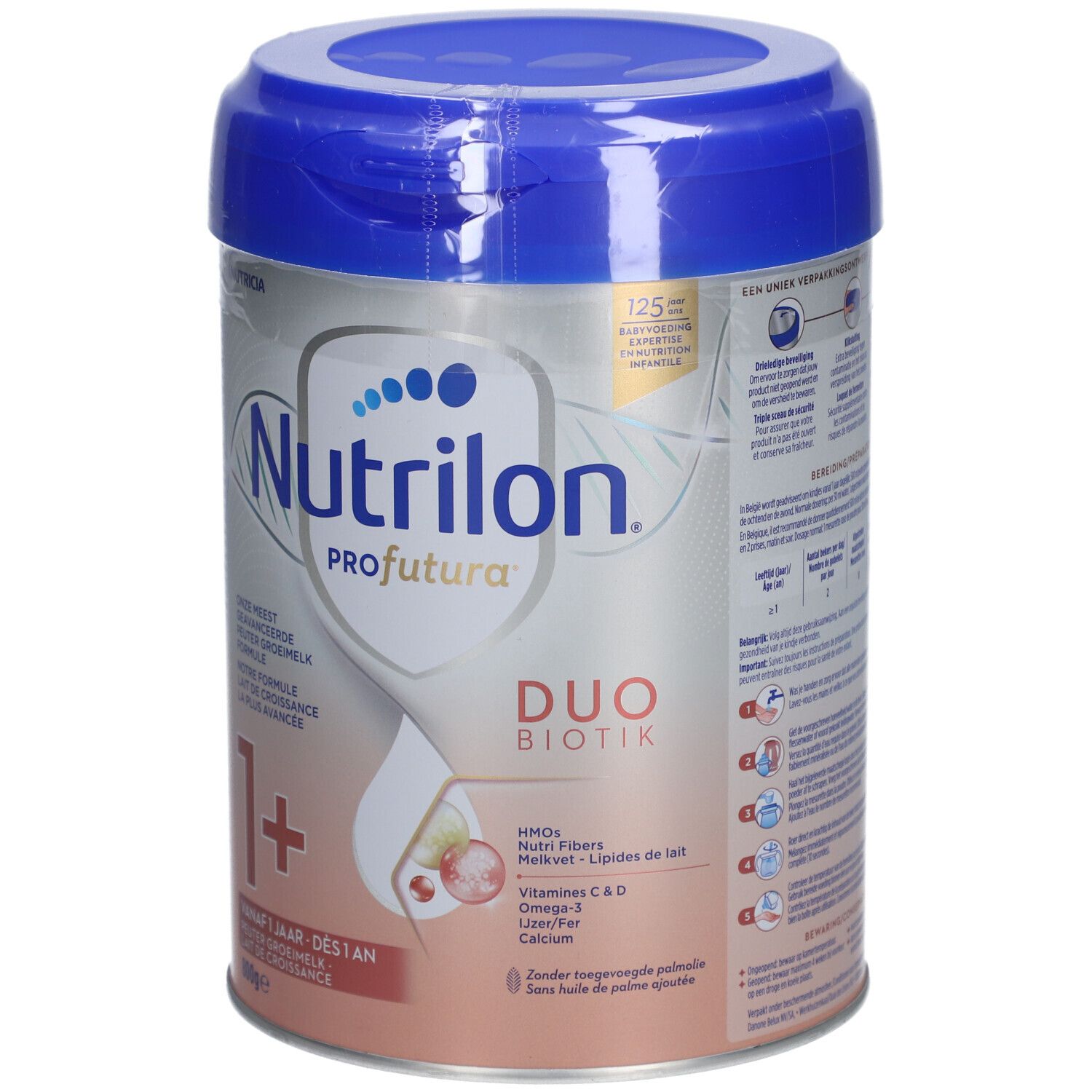Nutrilon Profutura 1+ blik met deksel. Duo Biotik, 800g. Voor kinderen vanaf 1 jaar.