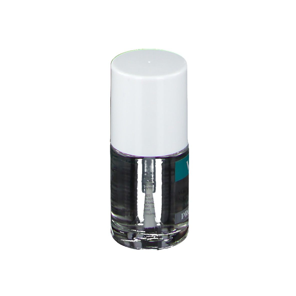 Nagellakfles met borstel. Opschrift: Vitry, Nail Care, Pro Expert. Witte dop.