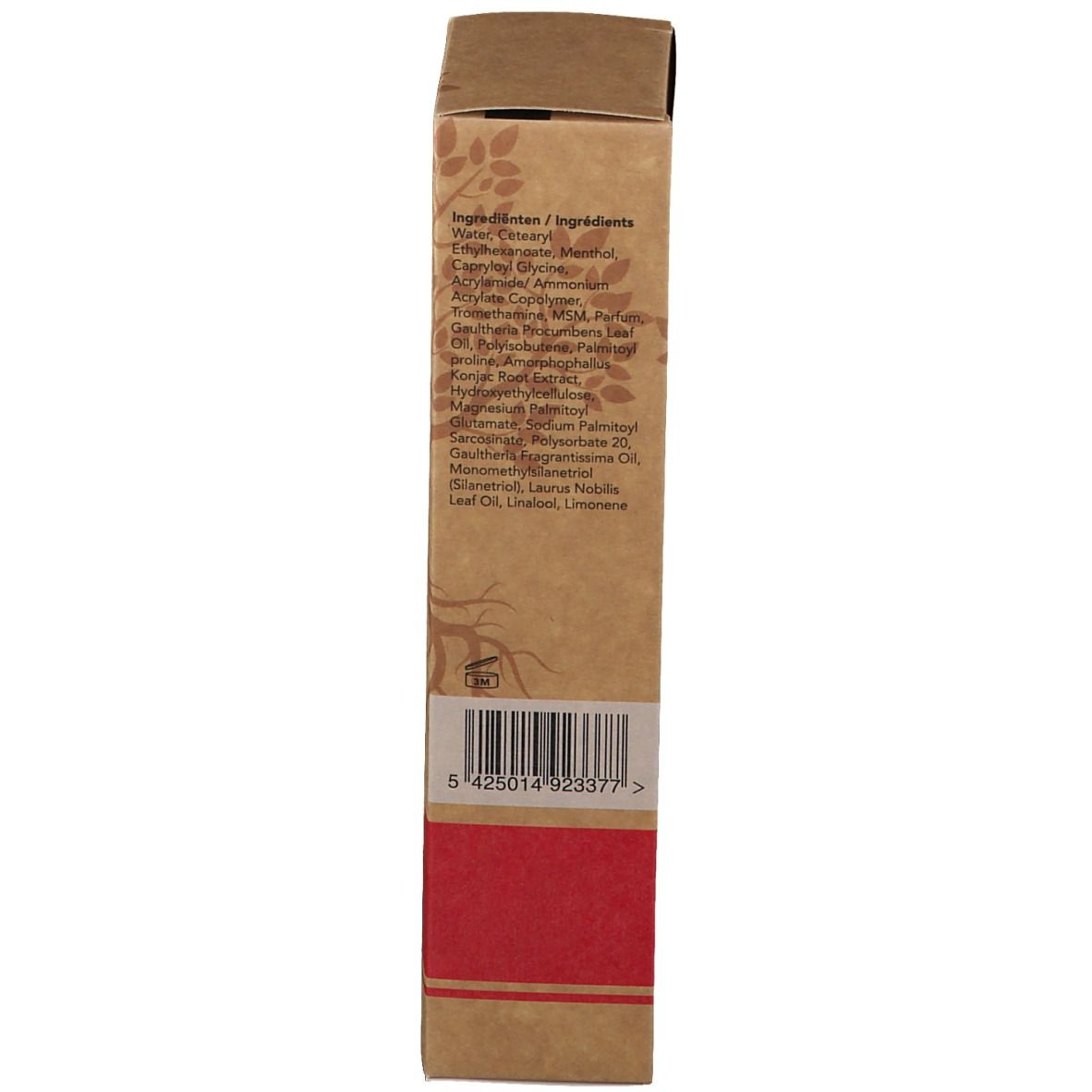 Emballage en carton avec ingrédients et code-barres. Emballage marron avec texte. Arrière de l'emballage.
