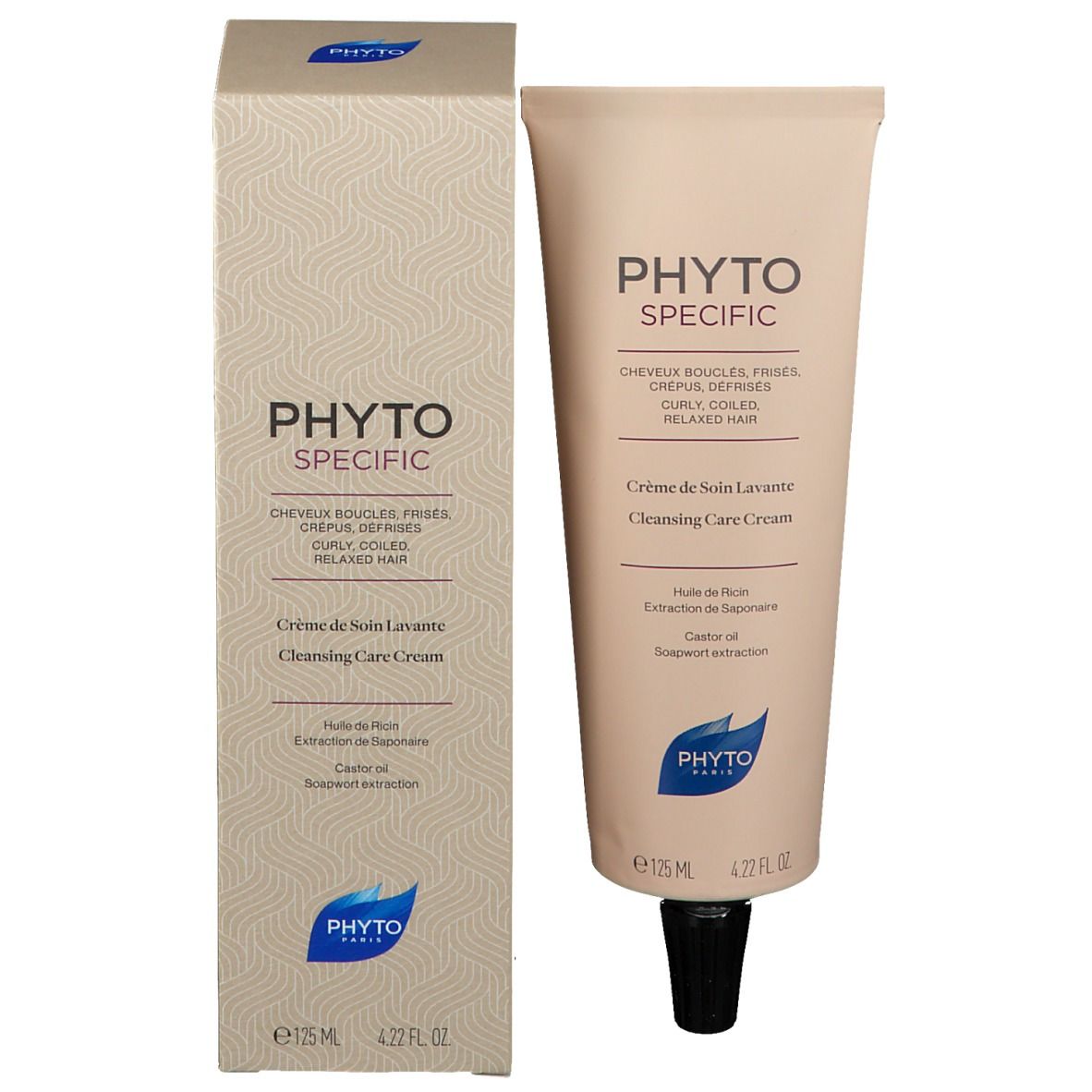 Emballage du produit. Tube et carton. Inscription: PHYTO SPECIFIC, Crème de Soin Lavante, 125 ml.