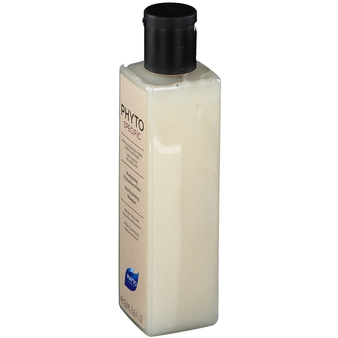 Rechteckige Flasche, schwarzer Deckel. Aufschrift: PHYTO SPECIFIC. Produktetikett mit Text. Inhalt: 250ml.