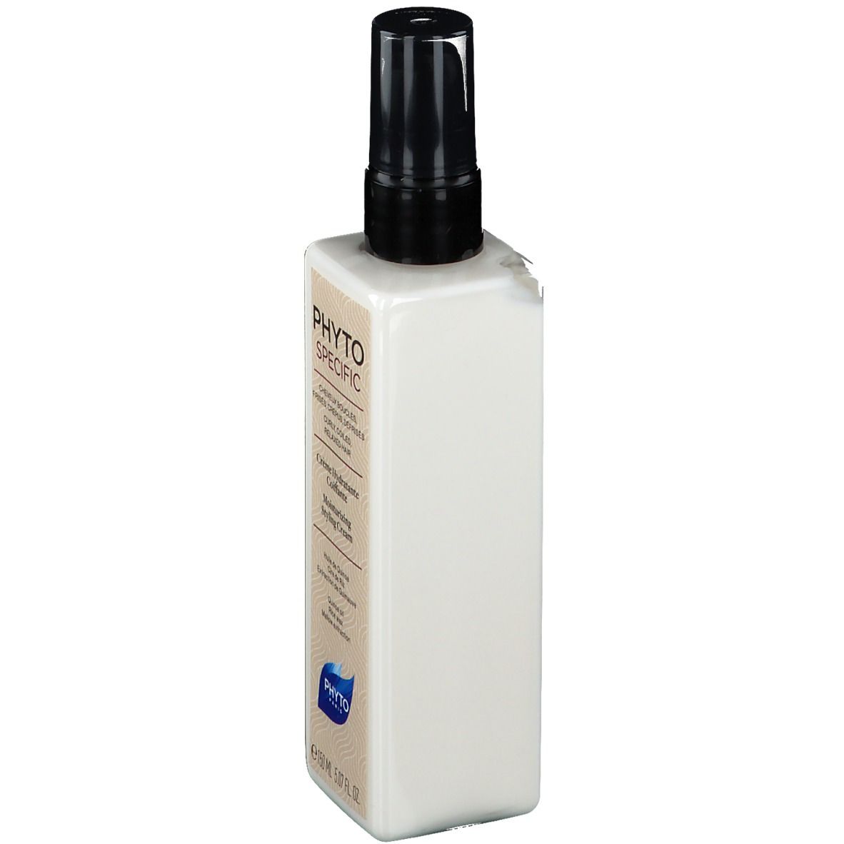 Witte fles met zwarte sproeikop. Opschrift: PHYTOSPECIFIC. Productlabel met tekst.