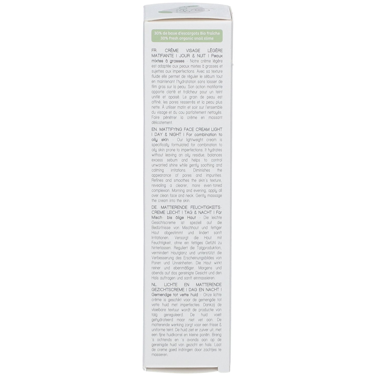 Schachtel, weiß, Text in mehreren Sprachen. Enthält Informationen zur Anwendung. Logo: Royer Cosmétique. Bio-Zertifizierung. Hergestellt in Frankreich.