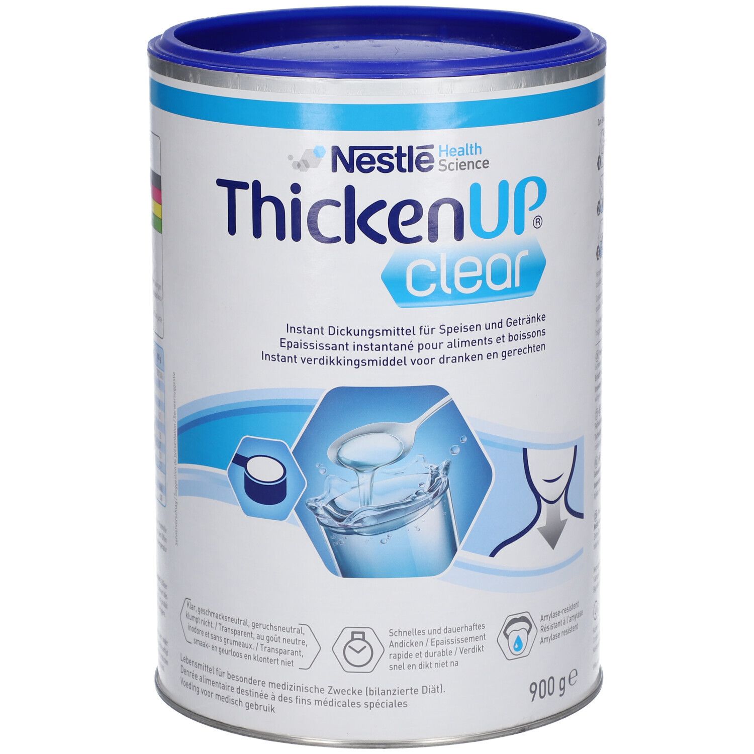 Blik ThickenUP Clear. Direct verdikkingsmiddel voor eten en drinken. 900g. Nestle Health Science.