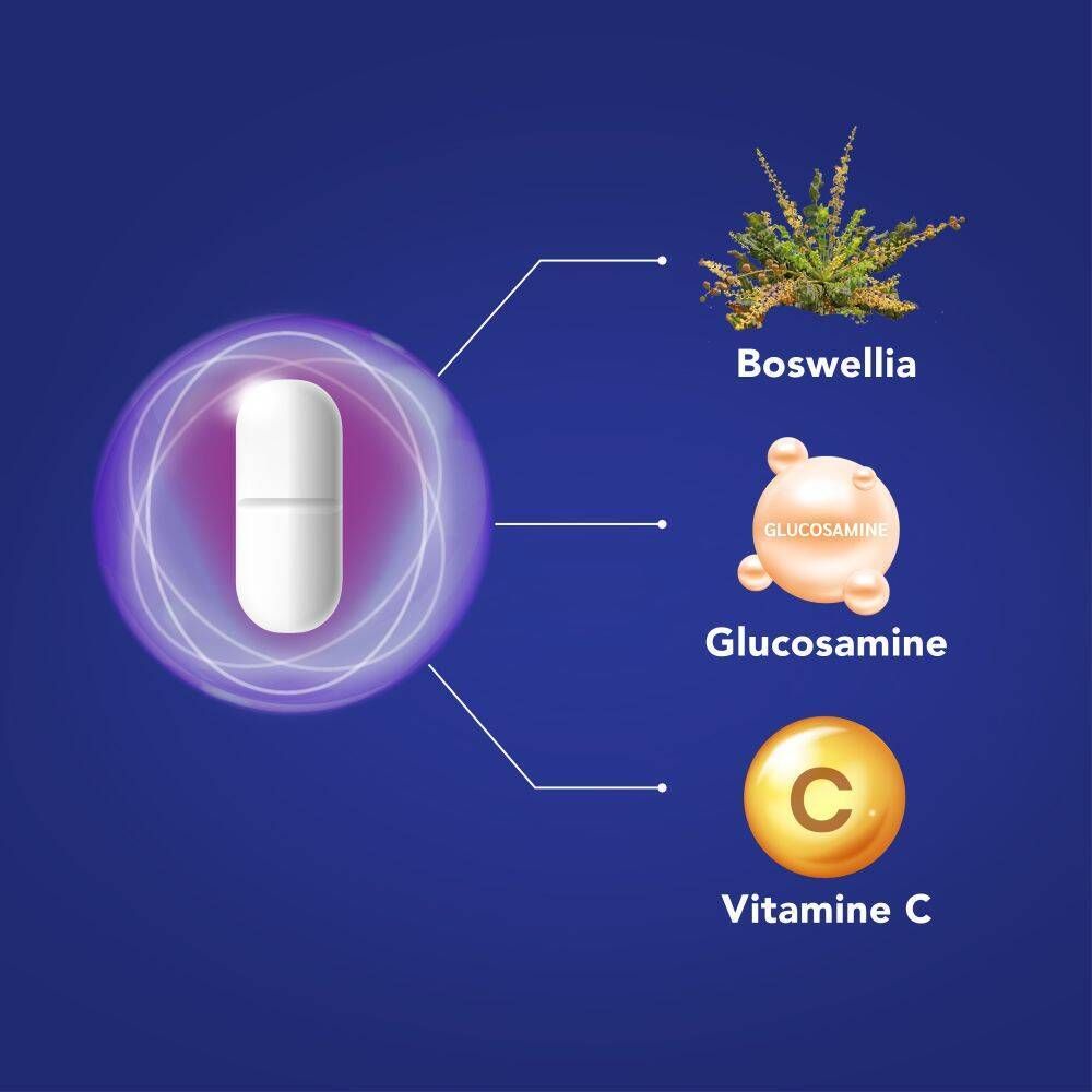 Boîte Osteoplus 2 en 1. Carton blanc avec nom du produit et illustration d'une articulation. Contient 60 comprimés.