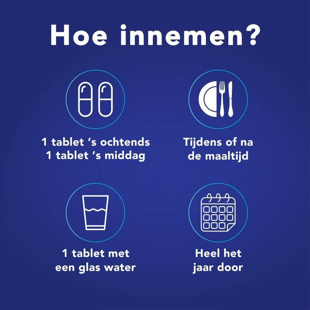 Illustratie met instructies voor het innemen van tabletten. Blauwe achtergrond.