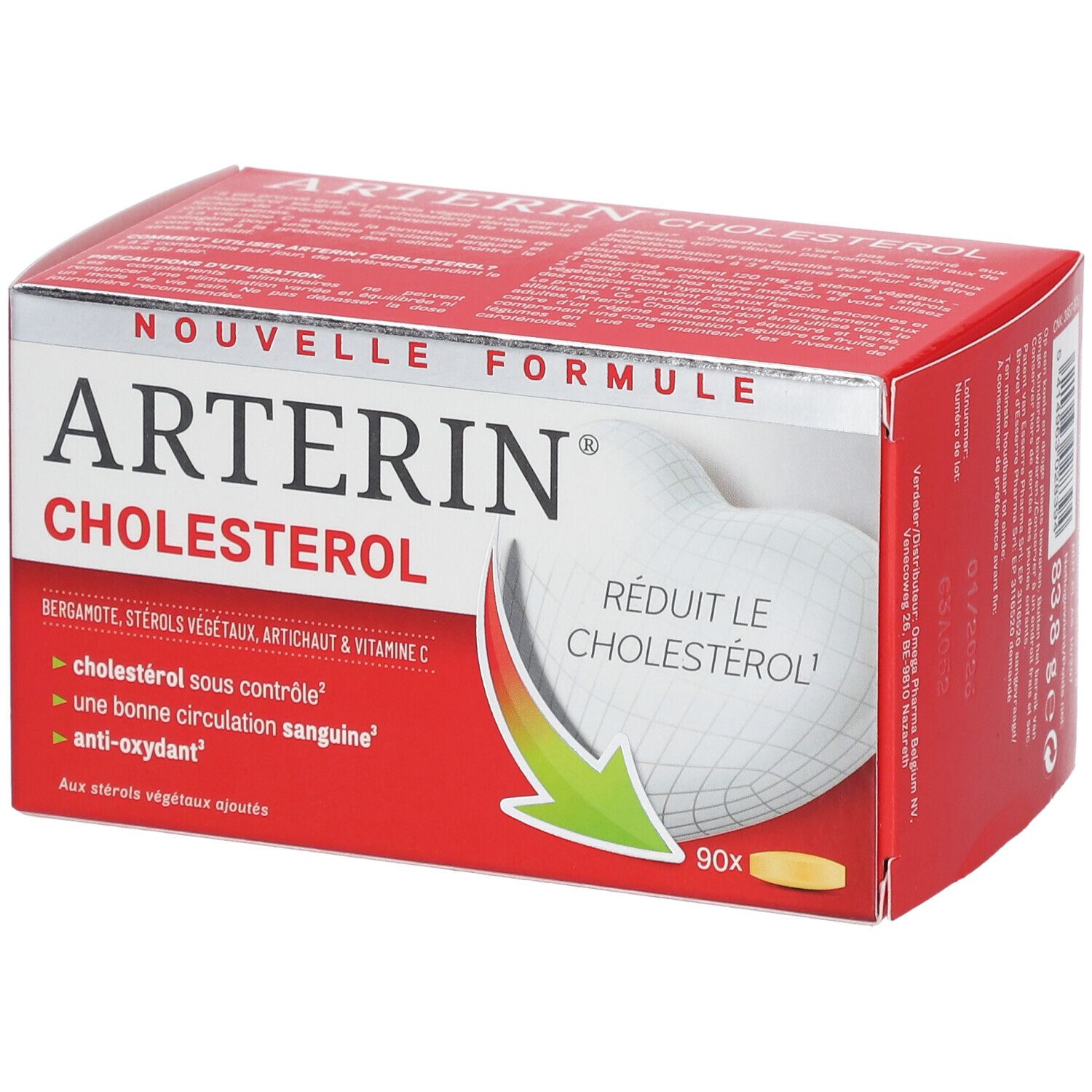 Boîte rouge Arterin Cholestérol. Nouvelle formule. Contient 90 comprimés.