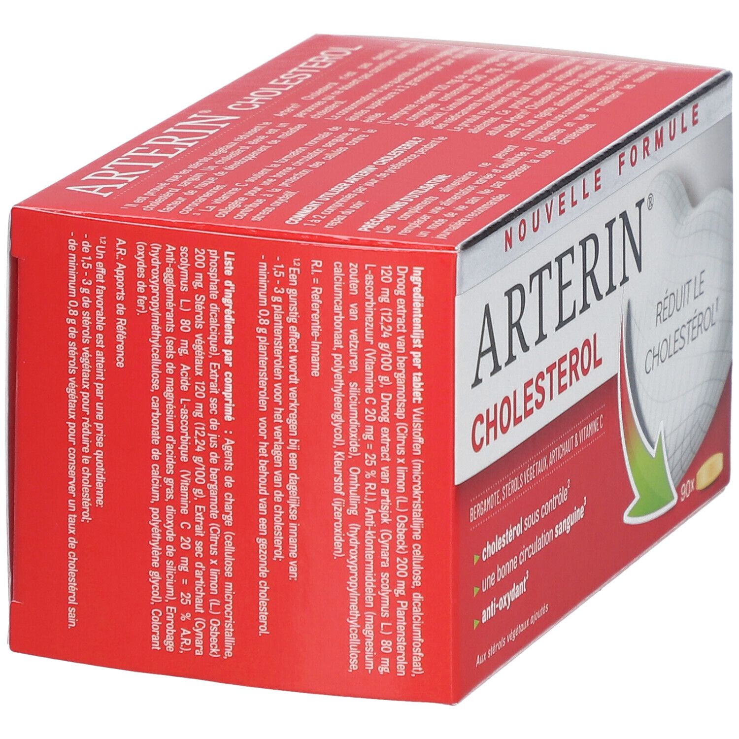 Boîte rouge Arterin Cholestérol. Liste des ingrédients et informations nutritionnelles.