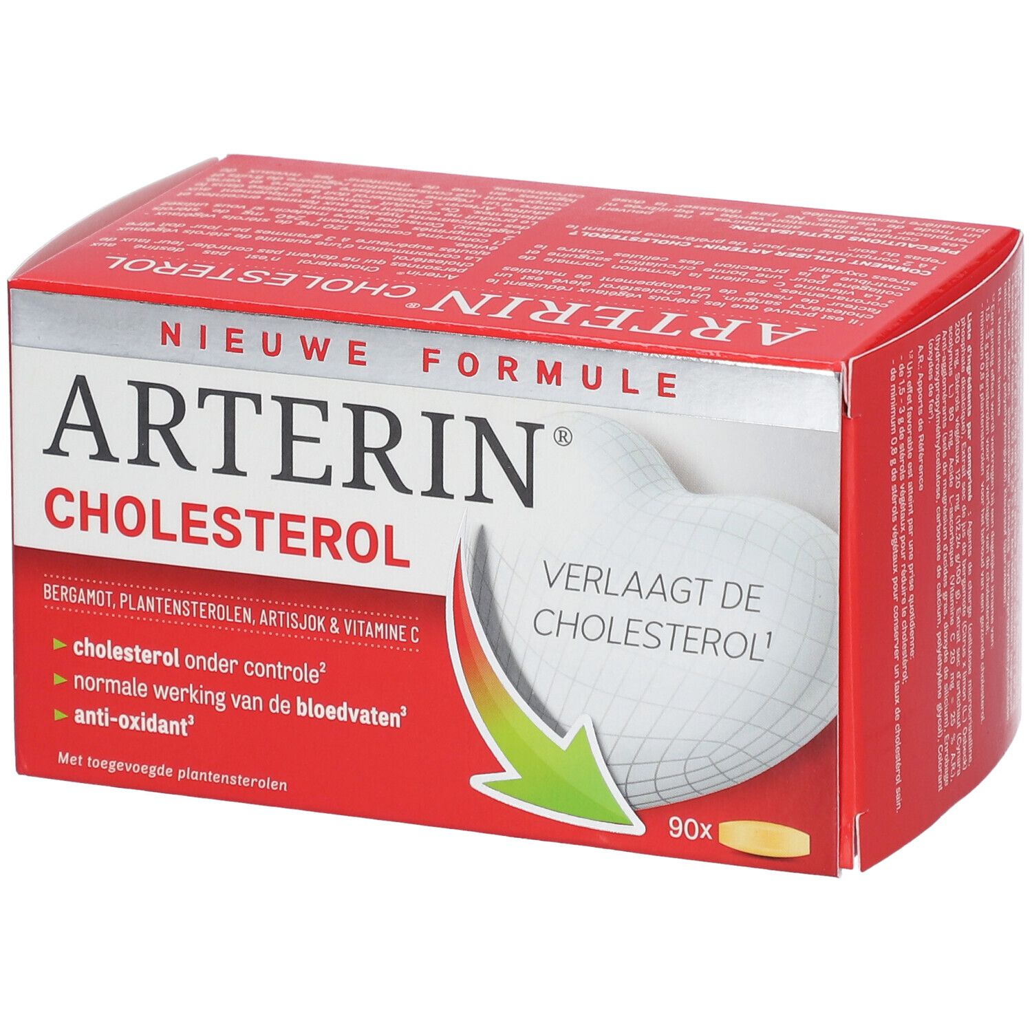 Boîte rouge Arterin Cholestérol. Nouvelle formule. Contient 90 comprimés.
