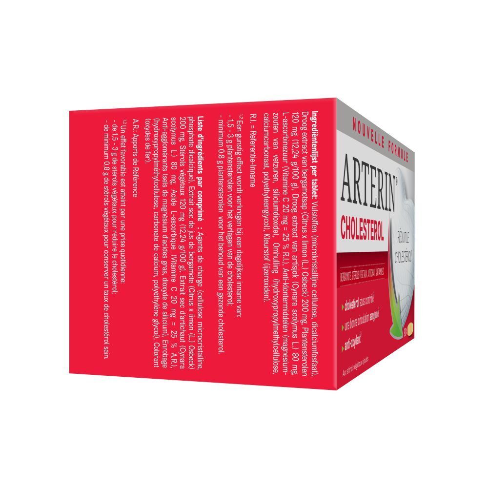 Boîte rouge Arterin Cholestérol. Liste des ingrédients et informations nutritionnelles.