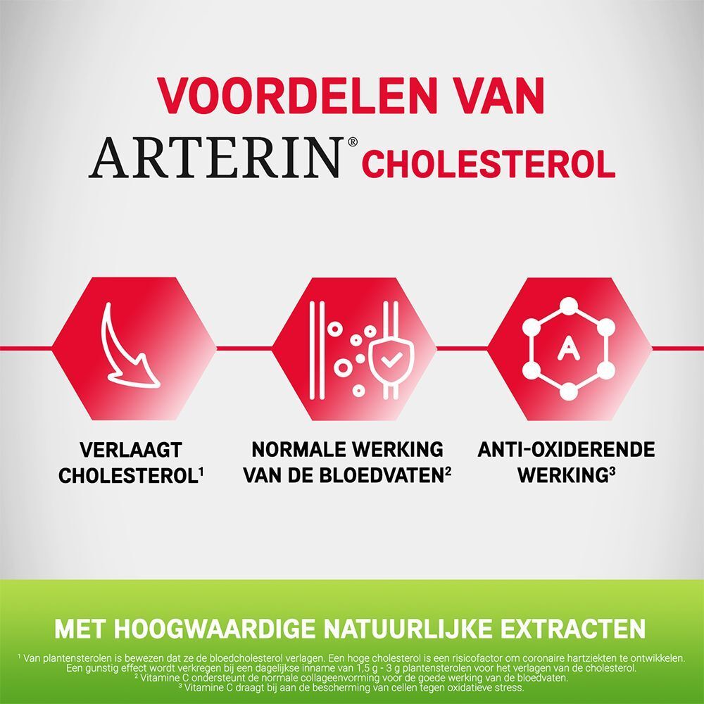 Rode doos Arterin Cholesterol. Nieuwe formule. Bevat 90 tabletten.