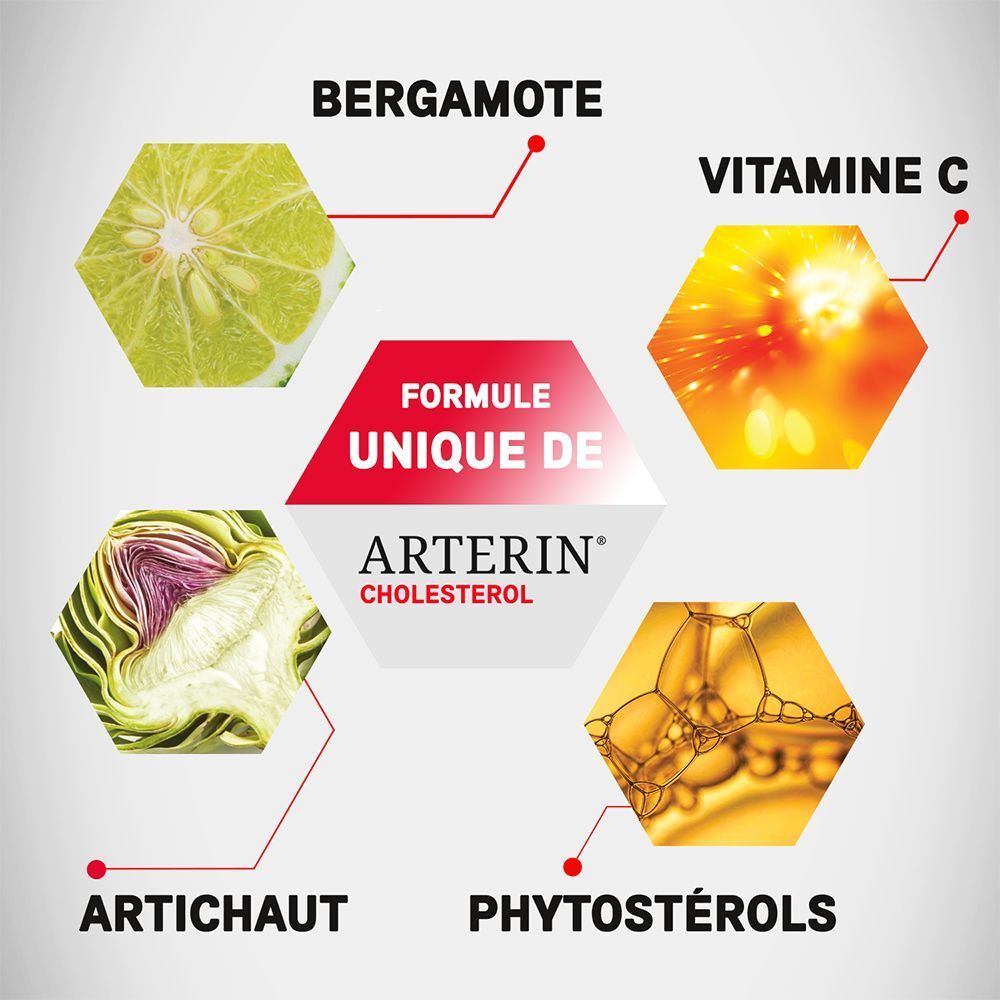Boîte rouge Arterin Cholestérol. Nouvelle formule. Contient 90 comprimés.