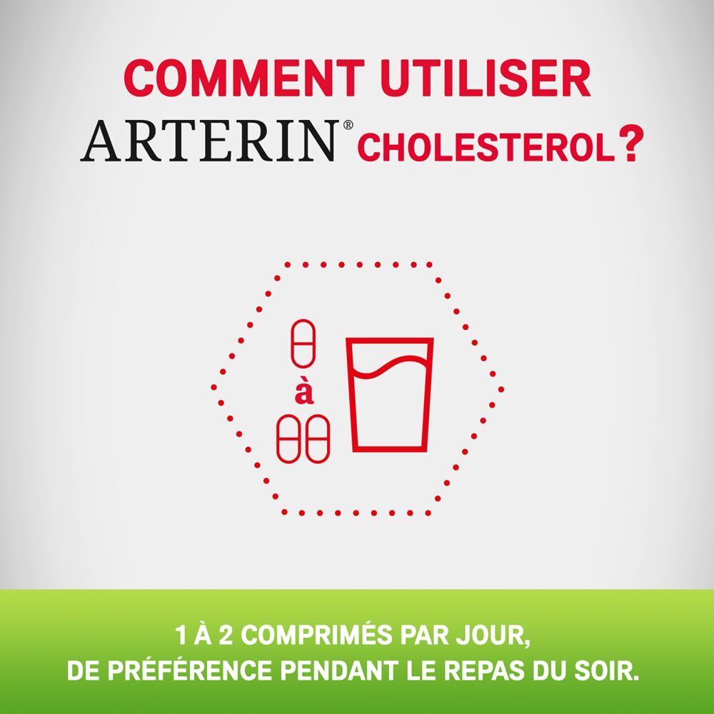 Boîte rouge Arterin Cholestérol. Nouvelle formule. Contient 90 comprimés.