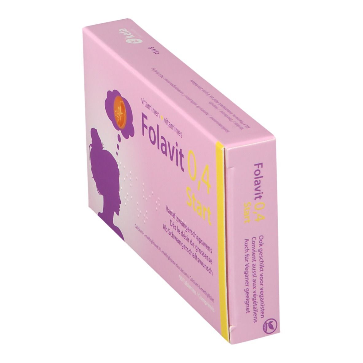 Packung Folavit 0,4 Start, seitliche Ansicht. Enthält Folsäure.