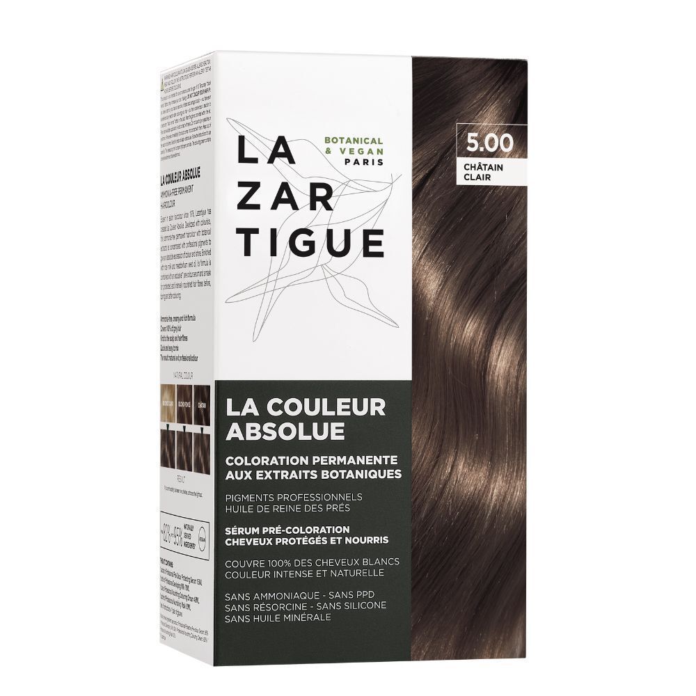 Doos LAZARTIGUE La Couleur Absolue 5.00. Opschriften en haarstreng lichtbruin.