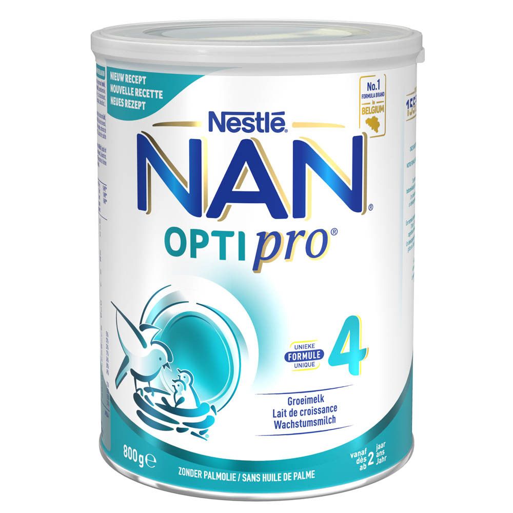 Boîte Nestlé NAN OPTIPRO 4. Lait de croissance pour enfants dès 2 ans. Zinc et sans huile de palme. 800g.